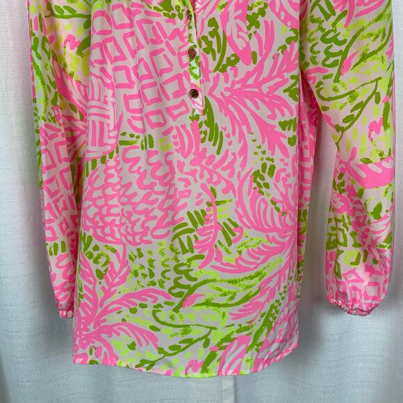 Lilly Pulitzer Pink&Green Silk Elsa Top Home Slice Pink Pineapple Sz.S - Picture 7 of 15